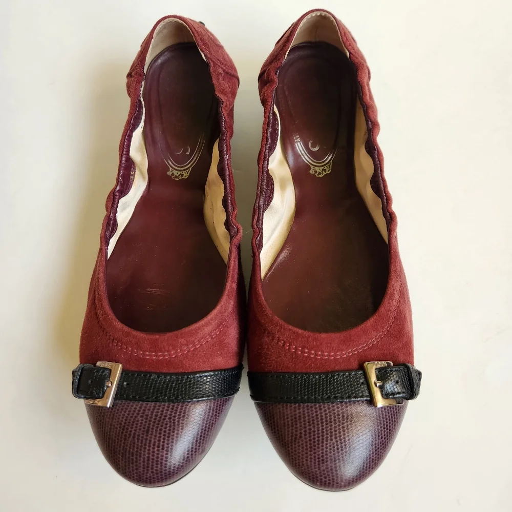 Tod's suede leather burgundy purple black flats women 38.5